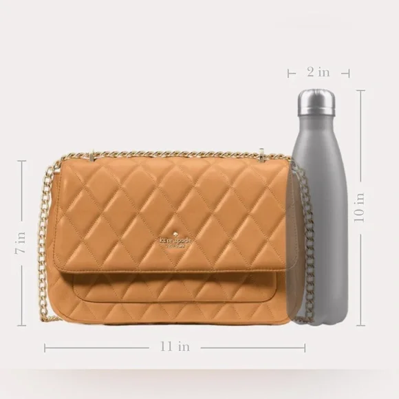 NWT Kate Spade Carey Quilted Medium Flap Shoulder Bag Tiramisu Mousse Leather